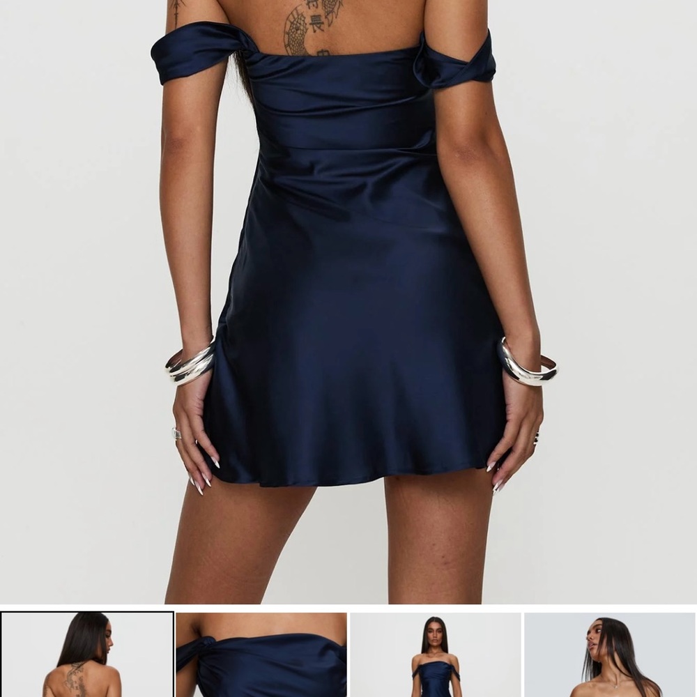 Elegant Navy Blue Off-Shoulder Dress - Picture 3 of 3